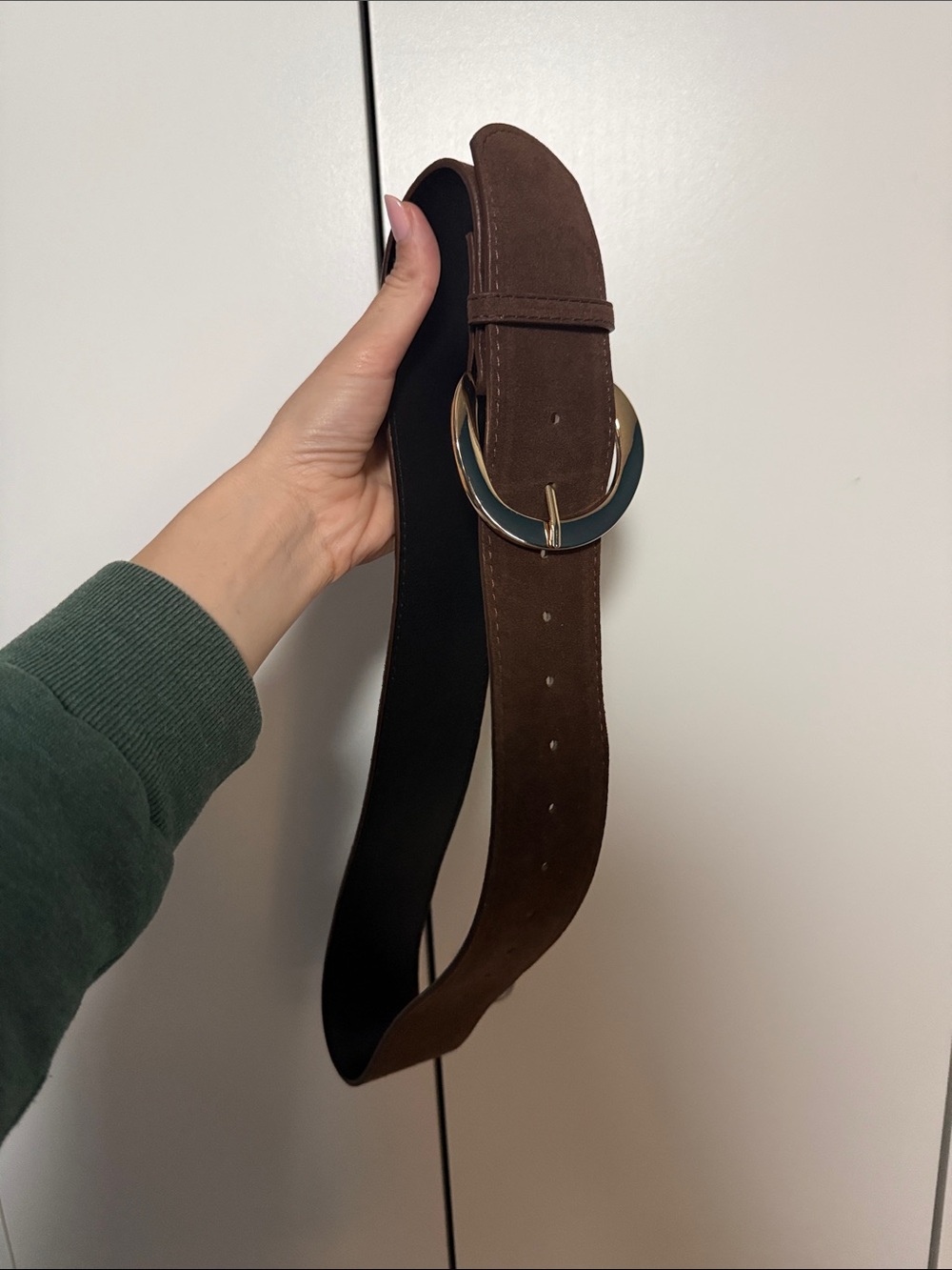 Women’s Brown Suede Belt with Gold-Tone Buckle